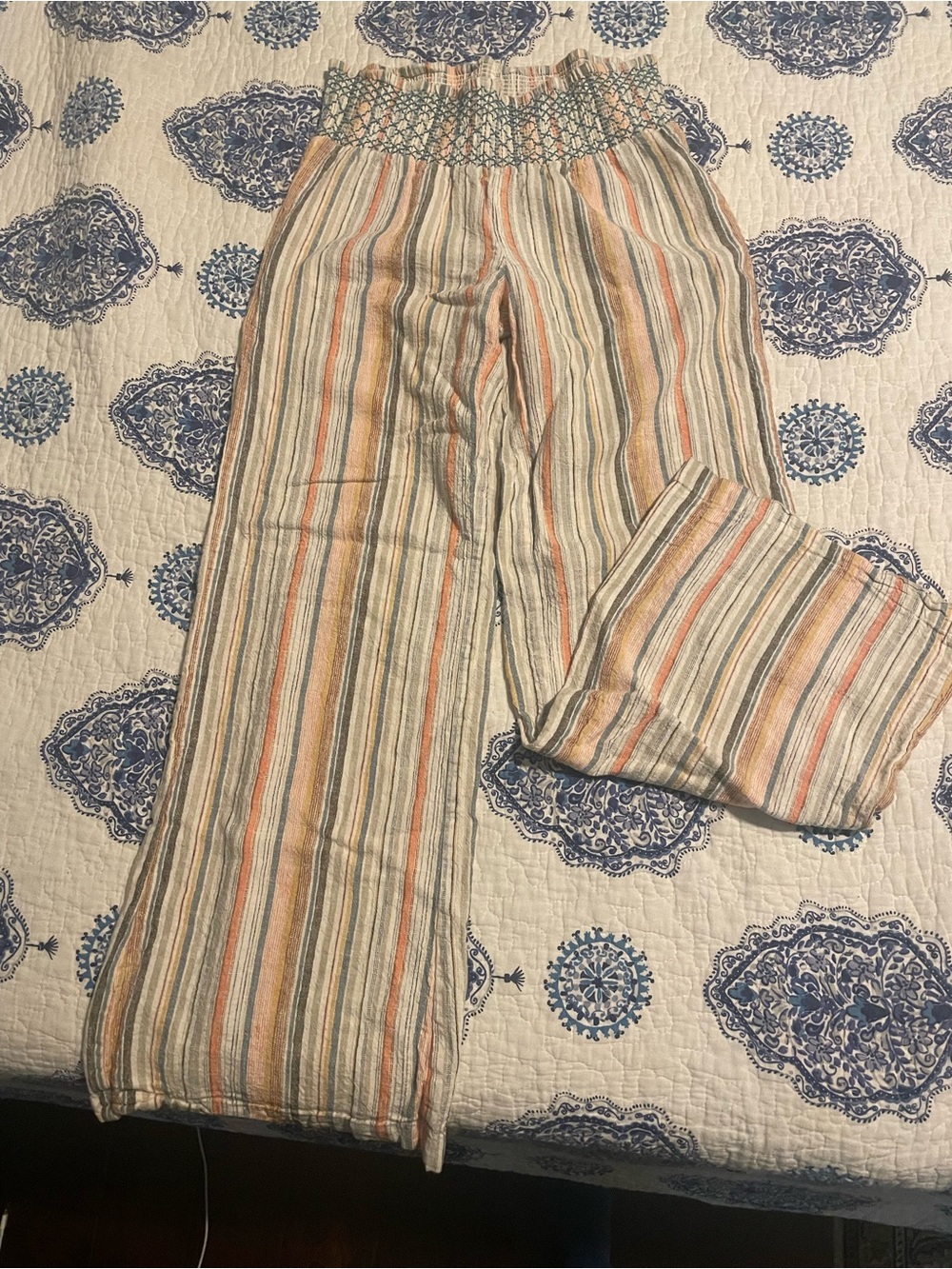 Women’s Striped Elastic Waist Casual Pants - flowey boho beachy pants